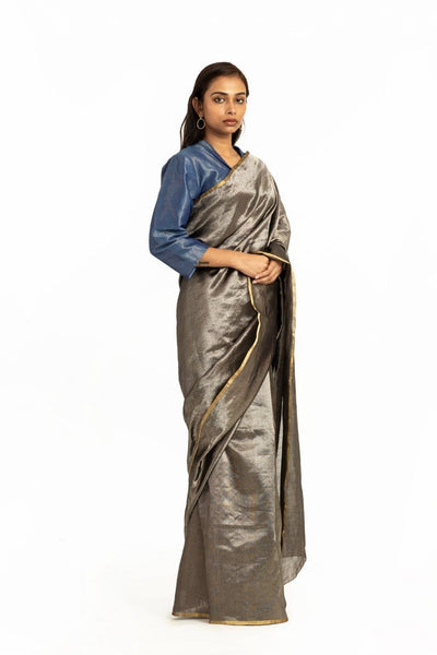 Handwoven Black Silver Metallic Chevron Saree Fashion Akaaro 