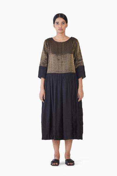 Handwoven Black Stirped Buttoned Placket Dress Fashion Akaaro
