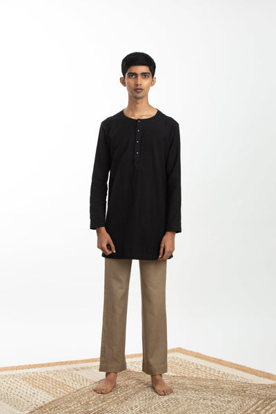 Handwoven Black Zen Shirt Kurta Men Akaaro Men 