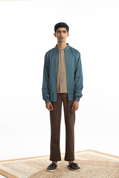 Handwoven Blue Chevron Bomber Jacket Men Akaaro Men 