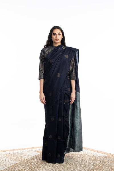 Handwoven Blue Circle Silk Saree Fashion Akaaro