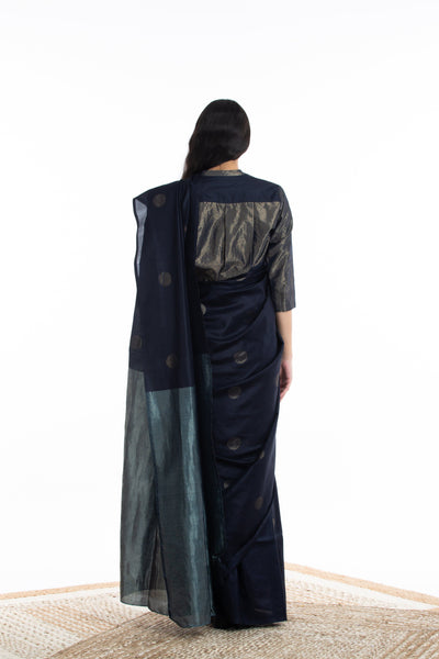 Handwoven Blue Circle Silk Saree Fashion Akaaro
