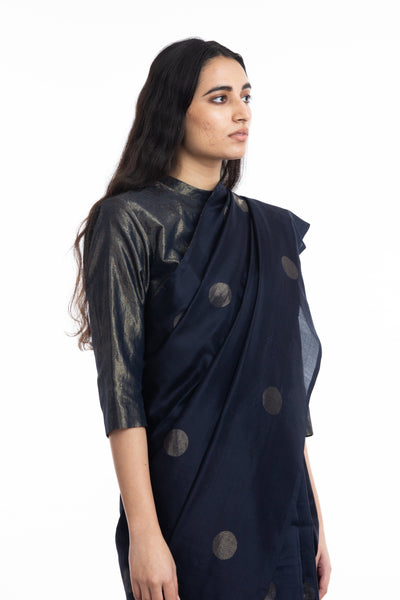 Handwoven Blue Circle Silk Saree Fashion Akaaro