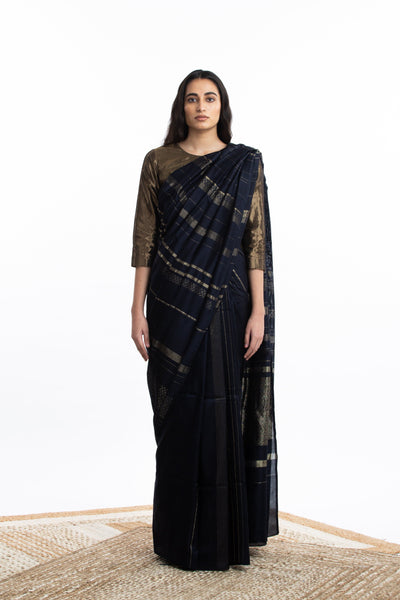 Handwoven Blue Engineered Silk Saree Fashion Akaaro