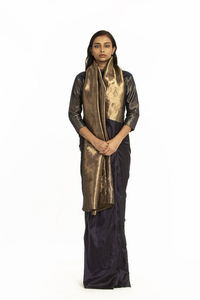 Handwoven Blue Gold Zari Palla Saree Fashion Akaaro