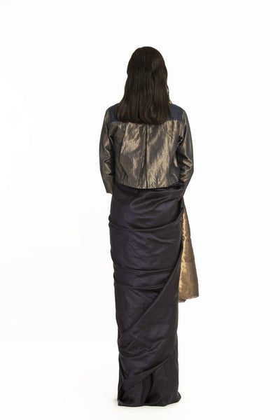Handwoven Blue Gold Zari Palla Saree Fashion Akaaro