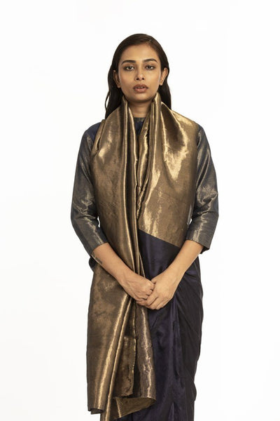 Handwoven Blue Gold Zari Palla Saree Fashion Akaaro