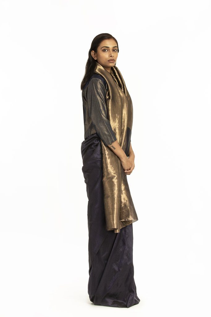 Handwoven Blue Gold Zari Palla Saree Fashion Akaaro 