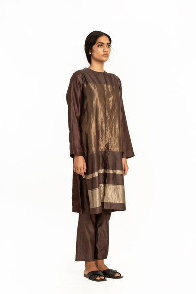 Handwoven Brown Engineered Front Placket Tunic Fashion Akaaro
