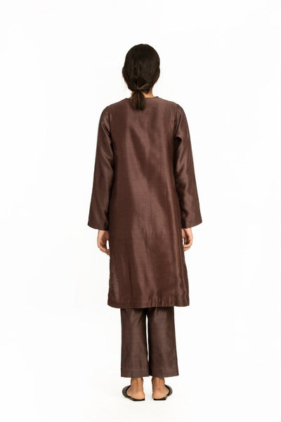 Handwoven Brown Engineered Front Placket Tunic Fashion Akaaro