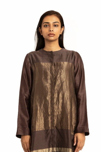 Handwoven Brown Engineered Front Placket Tunic Fashion Akaaro
