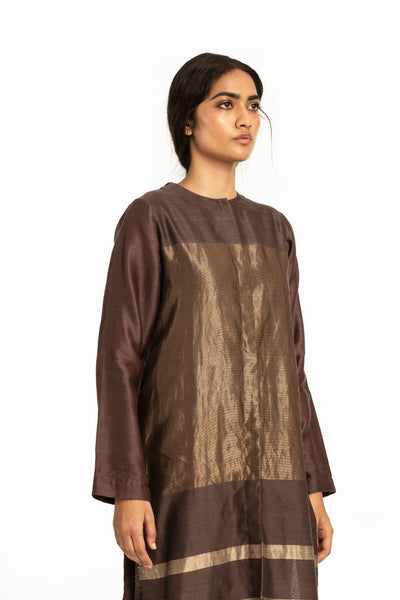 Handwoven Brown Engineered Front Placket Tunic Fashion Akaaro