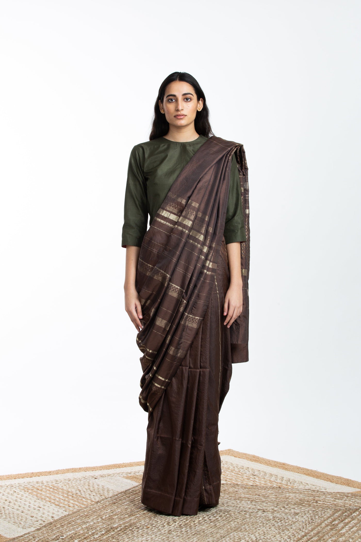 Handwoven Brown Engineered Silk Saree Fashion Akaaro