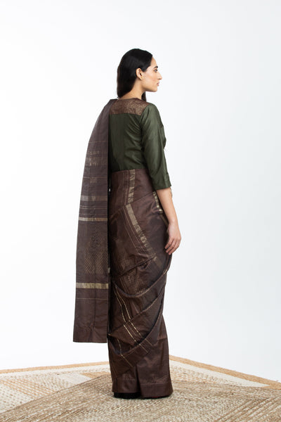 Handwoven Brown Engineered Silk Saree Fashion Akaaro