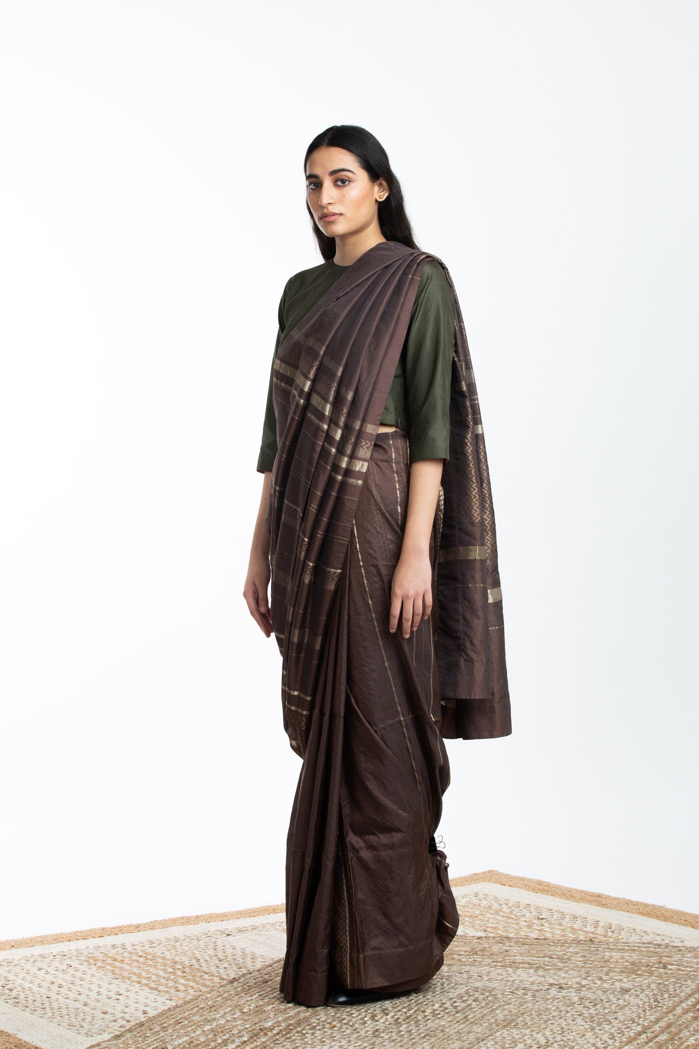 Handwoven Brown Engineered Silk Saree Fashion Akaaro