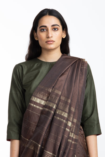 Handwoven Brown Engineered Silk Saree Fashion Akaaro