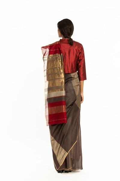Handwoven Brown Red Gold Engineered Saree Fashion Akaaro