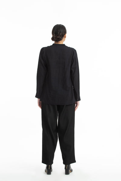 Handwoven Collared Black Cotton Top Fashion Akaaro