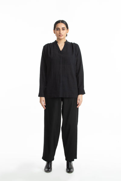 Handwoven Collared Black Cotton Top Fashion Akaaro