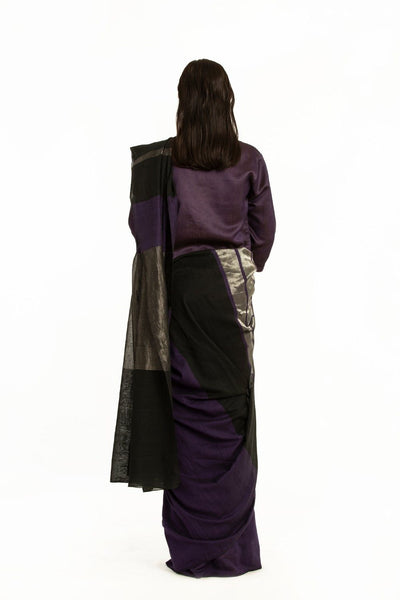 Handwoven Deep Purple Black Engineered Cotton Saree Fashion Akaaro