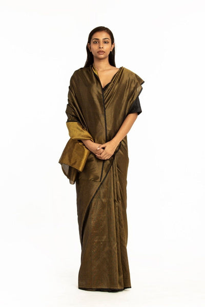 Handwoven Gold Black Chevron Silk Saree Fashion Akaaro