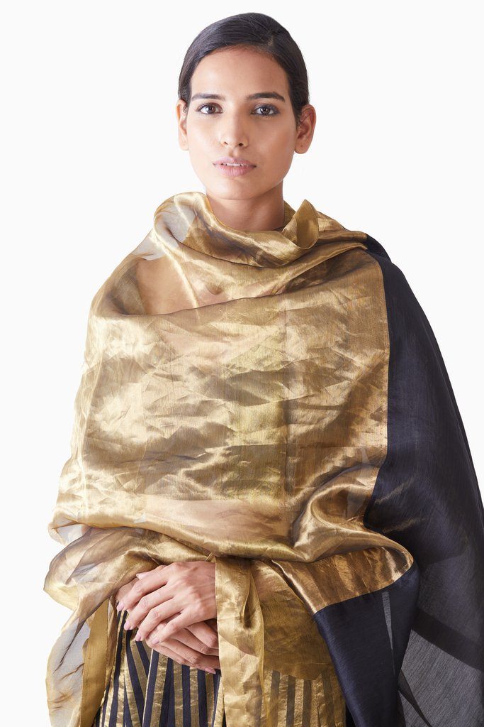 Handwoven Gold Black Metallic Dupatta Fashion Akaaro