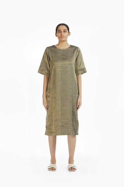 Handwoven Gold Crack Shift Dress Fashion Akaaro