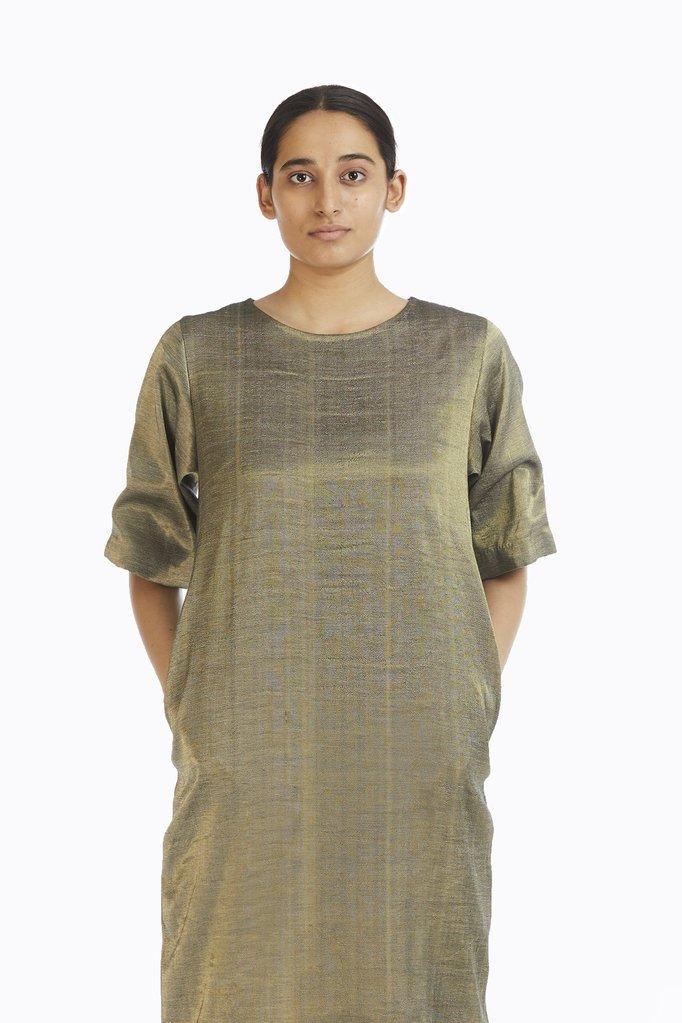 Handwoven Gold Crack Shift Dress Fashion Akaaro