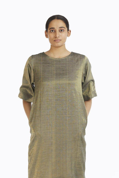 Handwoven Gold Crack Shift Dress Fashion Akaaro