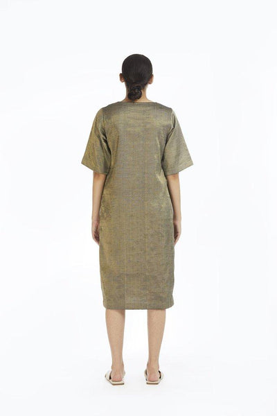 Handwoven Gold Crack Shift Dress Fashion Akaaro