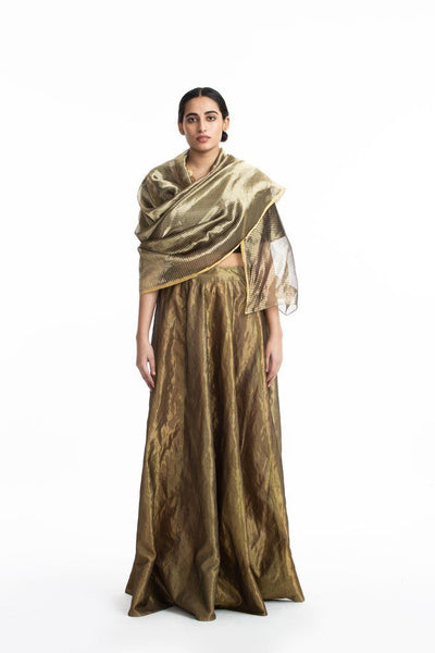 Handwoven Gold On Silver Textured Metallic Dupatta Fashion Akaaro