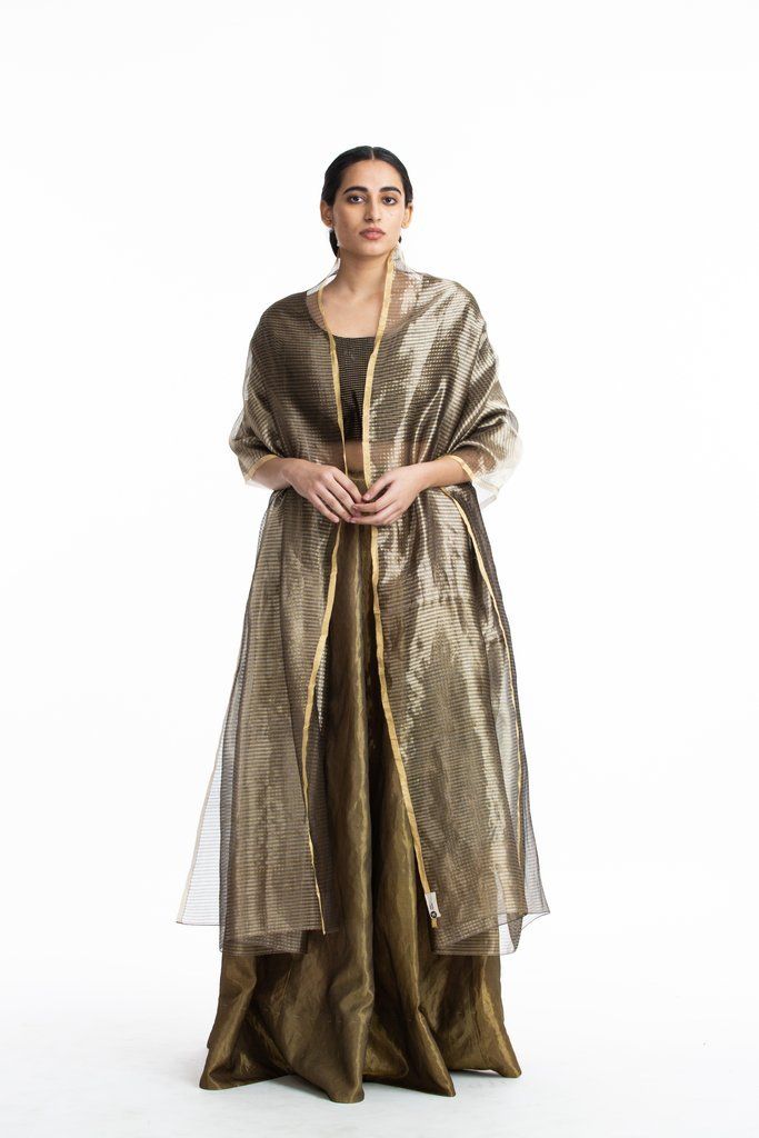 Handwoven Gold On Silver Textured Metallic Dupatta Fashion Akaaro