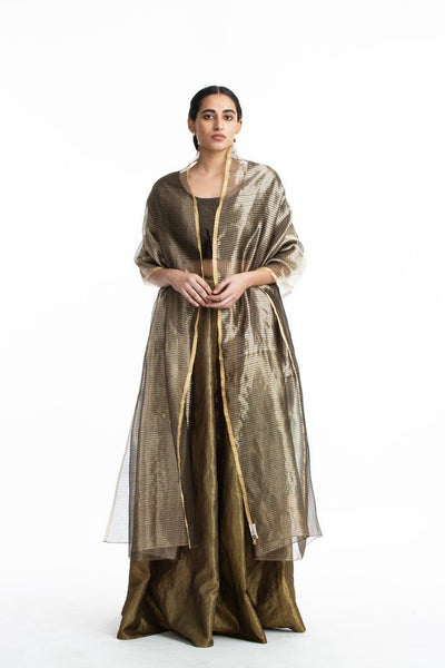 Handwoven Gold On Silver Textured Metallic Dupatta Fashion Akaaro