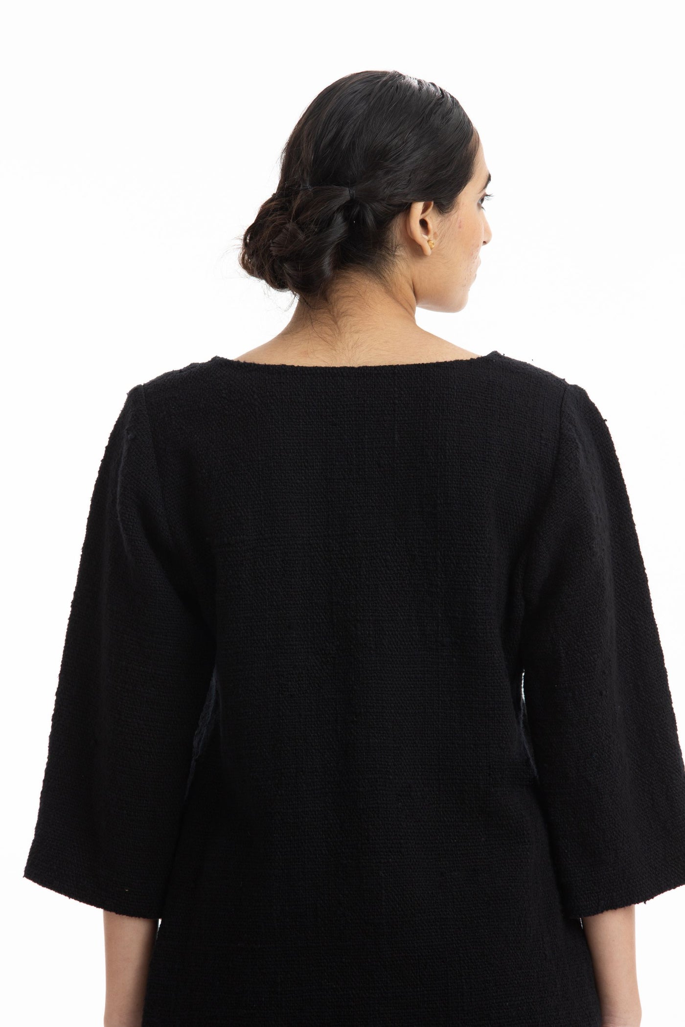 Handwoven Handspun Round Neck Black Khes Cotton Top Fashion Akaaro