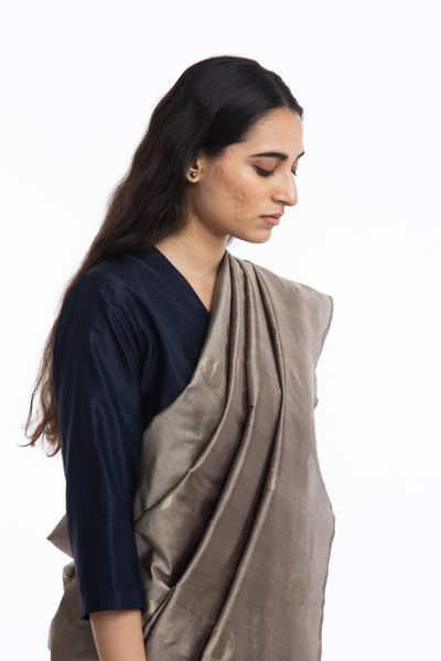 Handwoven Light Brown Circle Silk Saree Fashion Akaaro