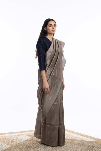 Handwoven Light Brown Circle Silk Saree Fashion Akaaro