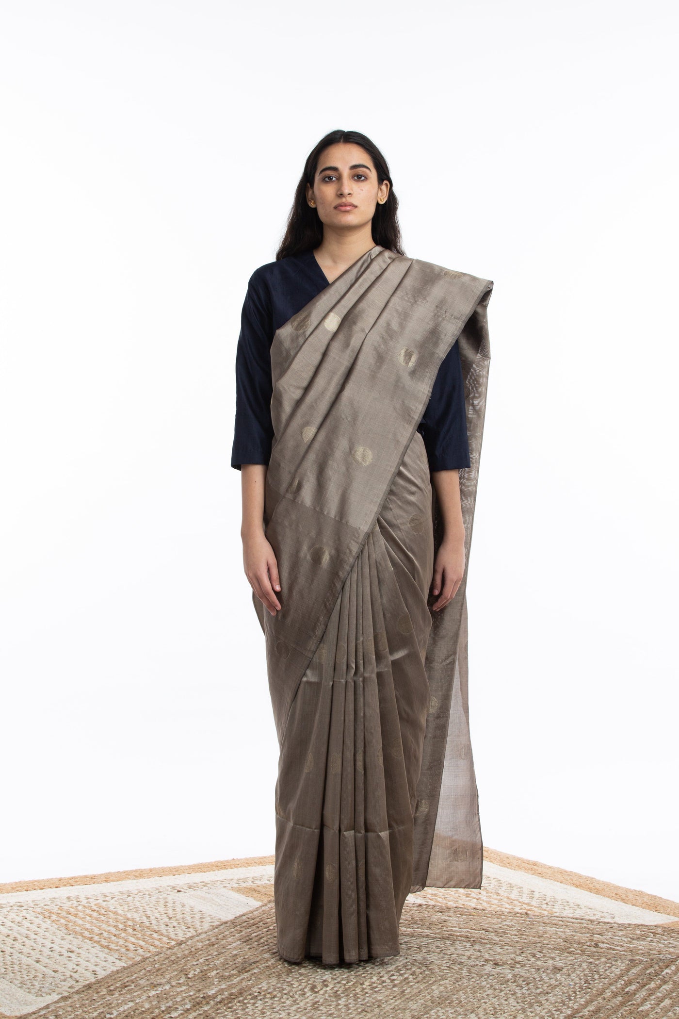 Handwoven Light Brown Circle Silk Saree Fashion Akaaro