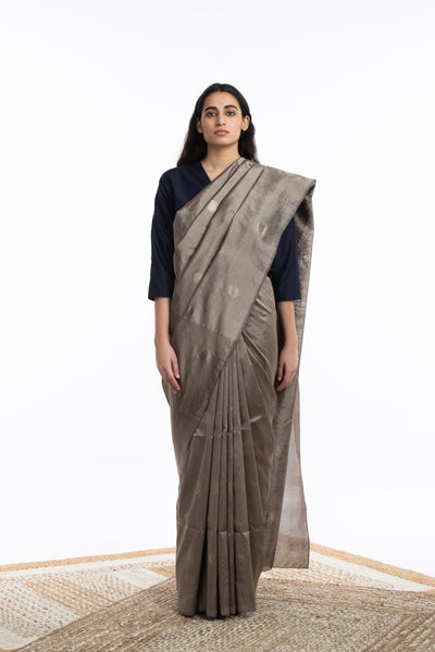 Handwoven Light Brown Circle Silk Saree Fashion Akaaro
