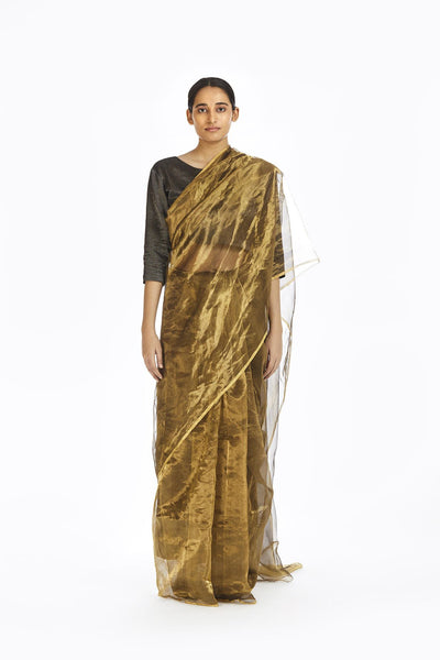 Handwoven Liquid Molten Gold Metallic Saree Fashion Akaaro
