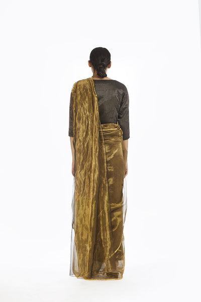 Handwoven Liquid Molten Gold Metallic Saree Fashion Akaaro