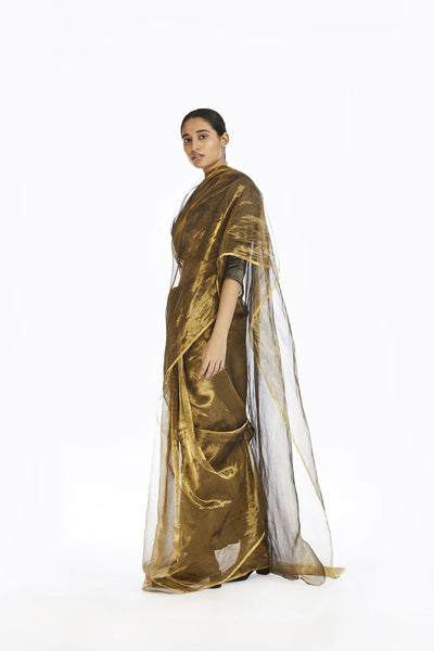 Handwoven Liquid Molten Gold Metallic Saree Fashion Akaaro