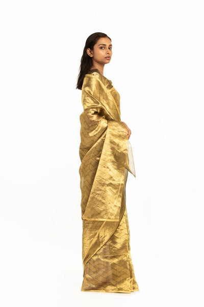 Handwoven Liquid Molten Gold Rectangle Textured Saree Fashion Akaaro