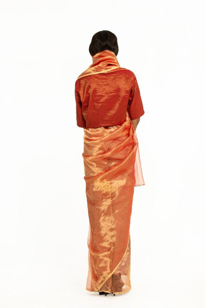 Handwoven Liquid Molten Red Metallic Saree Fashion Akaaro