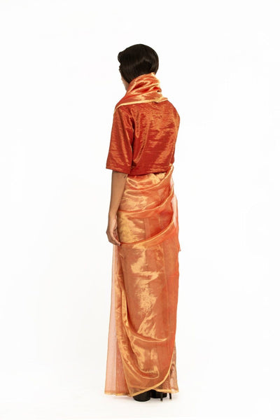 Handwoven Liquid Molten Red Metallic Saree Fashion Akaaro