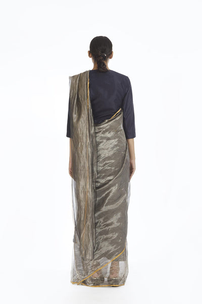 Handwoven Liquid Molten Silver Metallic Saree Fashion Akaaro