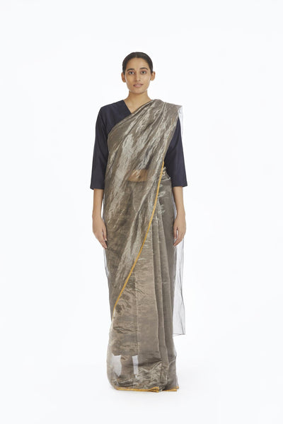 Handwoven Liquid Molten Silver Metallic Saree Fashion Akaaro