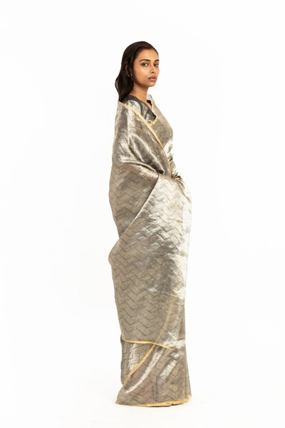 Handwoven Liquid Molten Silver Rectangle Textured Saree Fashion Akaaro