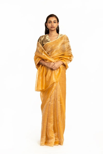 Handwoven Liquid Molten Yellow Caramel Saree Fashion Akaaro