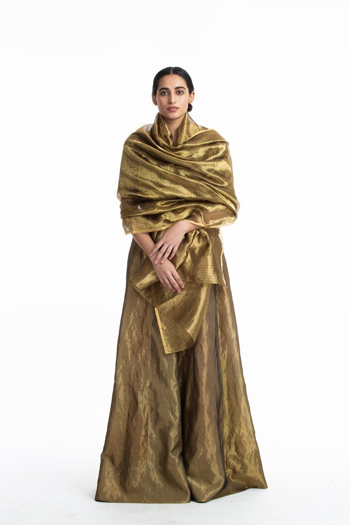 Handwoven Liquid Motlen Gold Textured Dupatta Fashion Akaaro 
