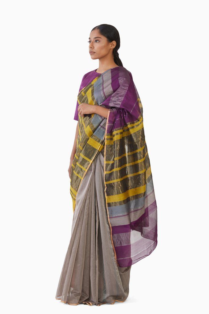 Handwoven Magenta Yellow Engineered Saree Fashion Akaaro